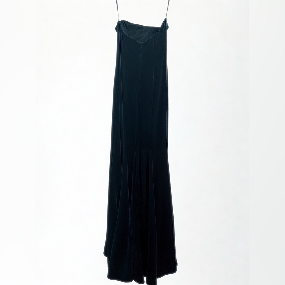 Betsy & Adam Strapless Velvet Gown Emerald Green Elegant Black Tie Wedding - Picture 5 of 7